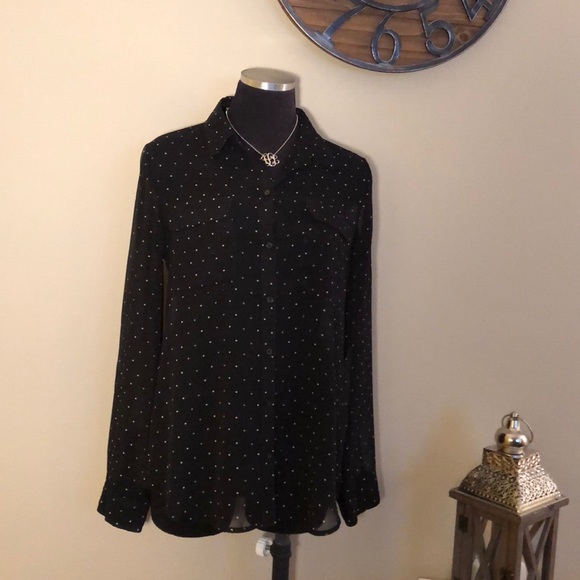 Sheer black & white button down top EUC!! - Picture 2 of 6